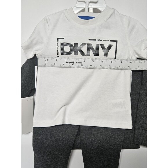 DKNY  12M, Set Of 3, Grey Pull Over Jacket/Grey Pants/ Crew Neck Logo T Shirt - Picture 7 of 11